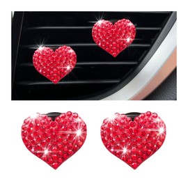 Osilly Car Bling Air Vent Clips, 2 Pcs Bling Heart Charm Air Conditioning Outlet Clip, Crystal Rhinestone Accessories, Sparkly Car Interior Decoration Cute Accessories for Women Girls（Red）