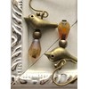Bronze Bird and Deep Amber Teardrop Dangle Earrings Beads Spring