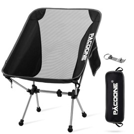 PACOONE Ultra-Light Portable Camping Chair, Compact Folding Chair with Storage Bag and Bottle Opener, Lightweight Backpacking Chairs for Outdoor Camp, Picnic, Beach, Fishing, Hiking, Supports 330Lbs