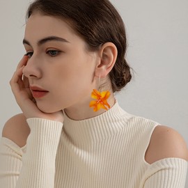 Boho Flower Floral Petal Earrings Flower Hoop Acrylic Dangle Earrings for Women Christmas Valentines Mothers Day Birthday Gifts for Her Women Mom Wife Sister (Orange)