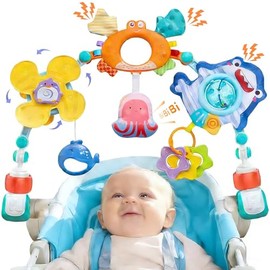 XIAOYANGKEJI Juguete de Carriola, Juguetes Colgantes Ajustable, Juguete Asiento de Coche para Niños Multifunción, Juguetes Sensoriales para Sillas de Coche, Camas, Carriola (Océano)