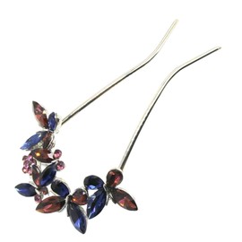 Miaomyao Kanzashi, Kanzashi, Bee Shape, Two-legged Kimono Kimono, Sleeve Closure, Metal, Antique Crystal, Butterfly, Butterfly, Flower, Cubic Zirconia, U-Shaped Comb, Silver, Hair Accessory (Purple &