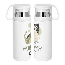 Thermoskanne aus Edelstahl mit integrierter Tasse – Mommy Cat and her Kitten Drawing Illustration Baby – 350 ml – Thermosflasche