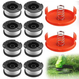 Foydream Pack of 10 Grass Trimmer Spool, Compatible with Black and Decker Grass Trimmers, Includes 8 Replacement Spools, 2 Replacement Spool Covers and 2 Replacement Springs, 1.65 mm, 9 m Length