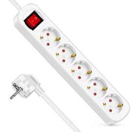 Power Strip for Home, 5-Way Multiple Socket with Save Energy Switch for Power Saving, Cable 5 m, White