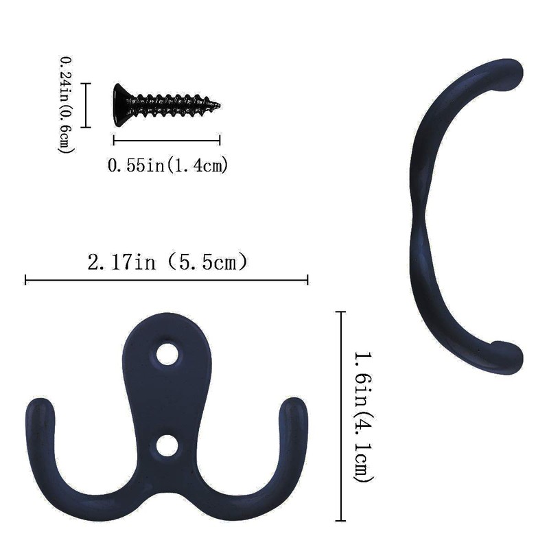 Umsole 10 Pieces Double Prong Robe Coat Hook Retro Cloth