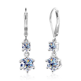 Silver Moissanite Drop Earrings for Women Moissanite Dangle Earrings, 2.6ct