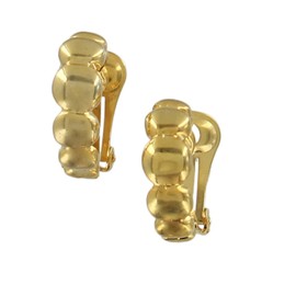 Vintage Gold Tone Rounded Small Huggie Beaded Link Hoop Clip On Earrings 1/2" Earrings For Women Set