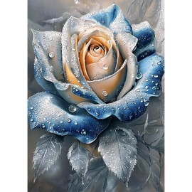 MEIYUDA Rose Diamond Painting Kits for Adults, 5D Blue Flowers Diamond Art Kits for Beginners, Floral DIY Gem Art Crystal Painting for Home Wall Decor Gift 12x16in