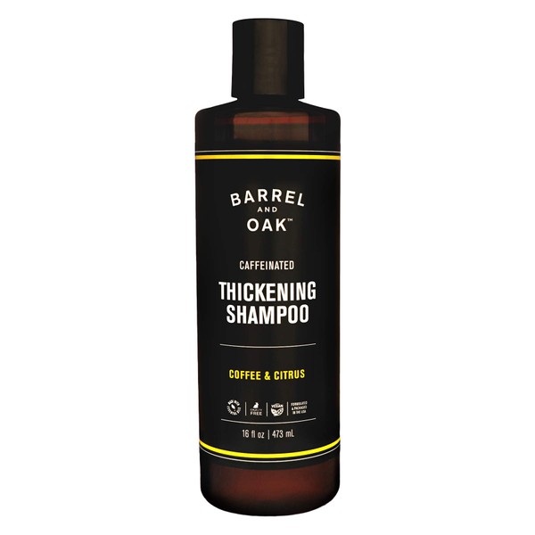 Barrel and Oak - Caffeinated Thickening Shampoo, Biotin Shampoo, Hair Care for Men, Strengthens & Hydrates, Biotin for Thicker Hair, Essential Oil-Based Scent, Vegan (Coffee & Citrus, 16 oz)