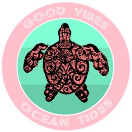Athena Brands Tribal Turtle Good Vibes & Ocean Tides - Car Truck Window Bumper Sticker Decal - Surf Shack Pink