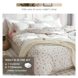 VM VOUGEMARKET Pink Flower Comforter Set Twin 3 Pcs White Farmhouse Floral Botanical Pattern Comforter Set, All Season Soft & Lightweight Comforter for Girls Women 68"x90"