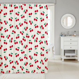 Feelyou Cherry Bath Curtain 72"x72" Cute Cherry Fruit Shower Curtain for Kids Boys Girls Decor Summer Fruit Bathroom Shower Curtain Set Polyester Kawaii Kids Bathroom Accessories