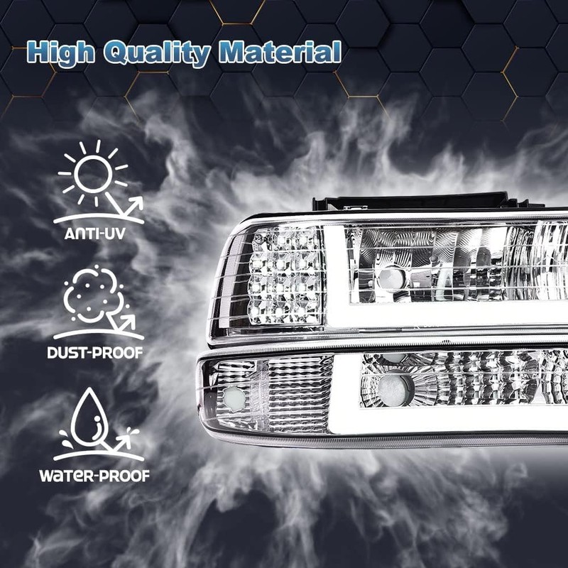 G-PLUS LED DRL Headlights Assembly,Fit For 1999-02 Chevy Silverado 1500