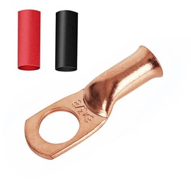 Heavy Duty 6x3/8 Copper Wire Lugs,12Pcs 6 AWG 3/8'' Stud Tubular Ring Terminals with 12Pcs Heat Shrink Tubing for Vehicle Boat Marine Audio