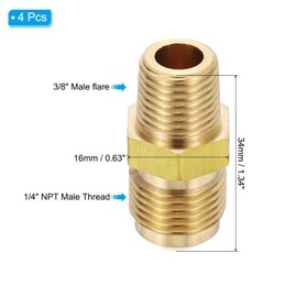PATIKIL 3/8" Flare to 1/4" NPT Male Half-Union Brass Pipe Fitting, 4Pcs Brass Couples Tube Fittings Tubing Thread Adapter Pipe Connector for Refrigeration, Air, Gas Line
