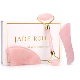 LZLRUN Anti Aging Jade roller Therapy 100% Natural jade facial roller double Neck Healing Slimming Massager (Jade Roller Kit)