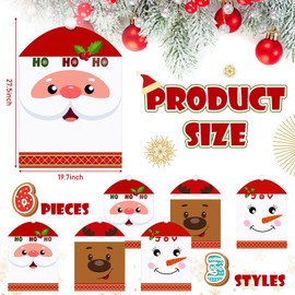 6 Pcs Christmas Back Chair Cover Santa Hat Felt Chair Back Covers Santa Snowman Elk Chair Back Covers for Xmas Banquet Home Kitchen Dining Room Decor Christmas Dining Chair Slipcovers (Cute)