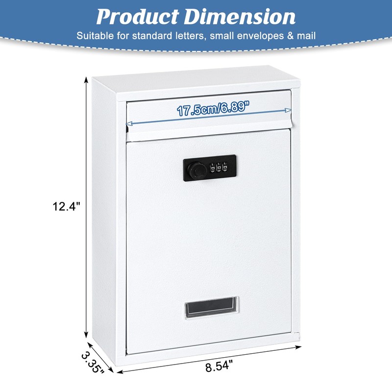 KYODOLED Locking Wall Mount Mailbox, Mail Boxes with Combination Lock