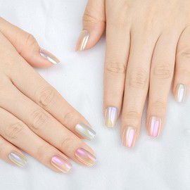 Sethexy Short Coffin Press on Nails Rainbow Cat Eye Fake Nail Colorful Sparkly False Nails Gradient Checkerboard Designs Stick on Nails Glue on Nail for Women and Girls 10Pcs (Colorful1, M)