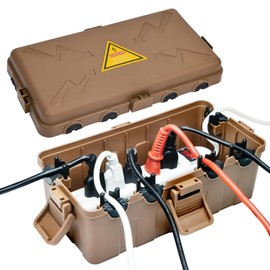 Hrensaw Medium Outdoor Electrical Box(10.6x5.5x4.5inch),Weatherproof Connection Box w/6 Cable Entry,IP54 Waterproof Extension Cord Cover Protect Power Strip,Timer,Plug,Holiday Lights,Brown