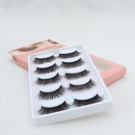 Angle Lucky 5 Pairs 3D Mink Eyelashes Faux Cross Fluffy Natural Look False Eyelashes Wispies Long Extension Eyelashes Pack Makeup Thick Fake Eyelashes Soft Reusable Lashes
