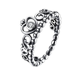 Women's 925 Sterling Silver Crown with Cubic Zirconia Bead Stackable My Princess Tiara Rings (8)