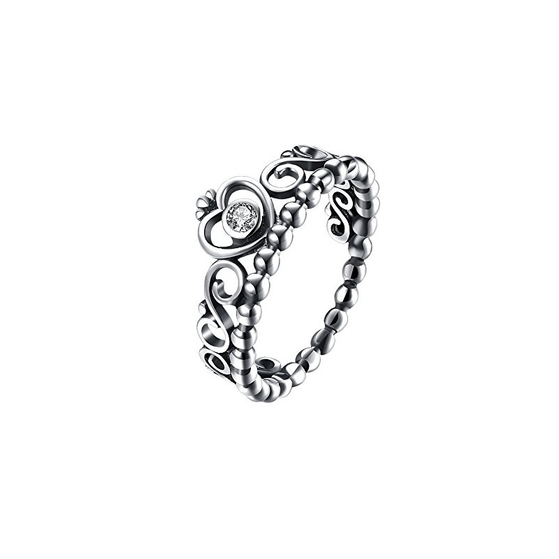Women's 925 Sterling Silver Crown with Cubic Zirconia Bead Stackable