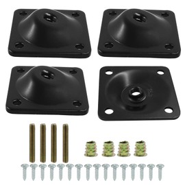 Kyuionty 12 Degree Angled Leg Mounting Plates Kit, M8 Thread Furniture Sofa Legs Attachment Plates T-Plate for Repairing Damaged Sofa Couch Seats, with Hanger Bolts, Screws (Black, Set of 4)