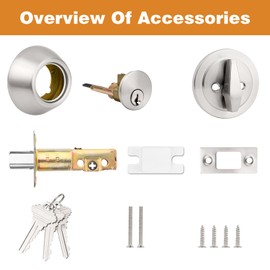 Probrico 2 Pack Satin Nickel Single Cylinder Deadbolt Lock Set, Keyed One Side Door Lock for Exterior and Interior Door, All Keyed Alike