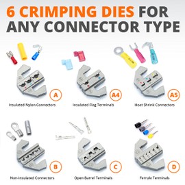 Wirefy Wire Crimping Tool Kit | Crimpers & 6 Slide in Dies | Ratcheting Wire Crimper Tool | Terminal Crimp Pliers | for Heat Shrink, Non Insulated, Open Barrel, Flag, Ferrule, Insulated Connectors