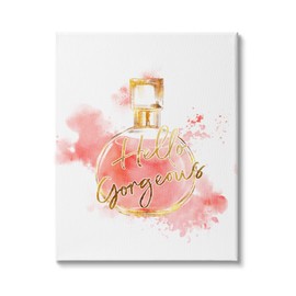 Stupell Industries Hello Gorgeous Fashion Cosmetic Perfume Bottle Pink Watercolor, Designed by Ziwei Li Canvas Wall Art, 36 x 48, White