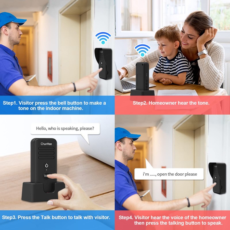 ChunHee Wireless Intercom Doorbell Chime for Home, Two-Way Talk Security
