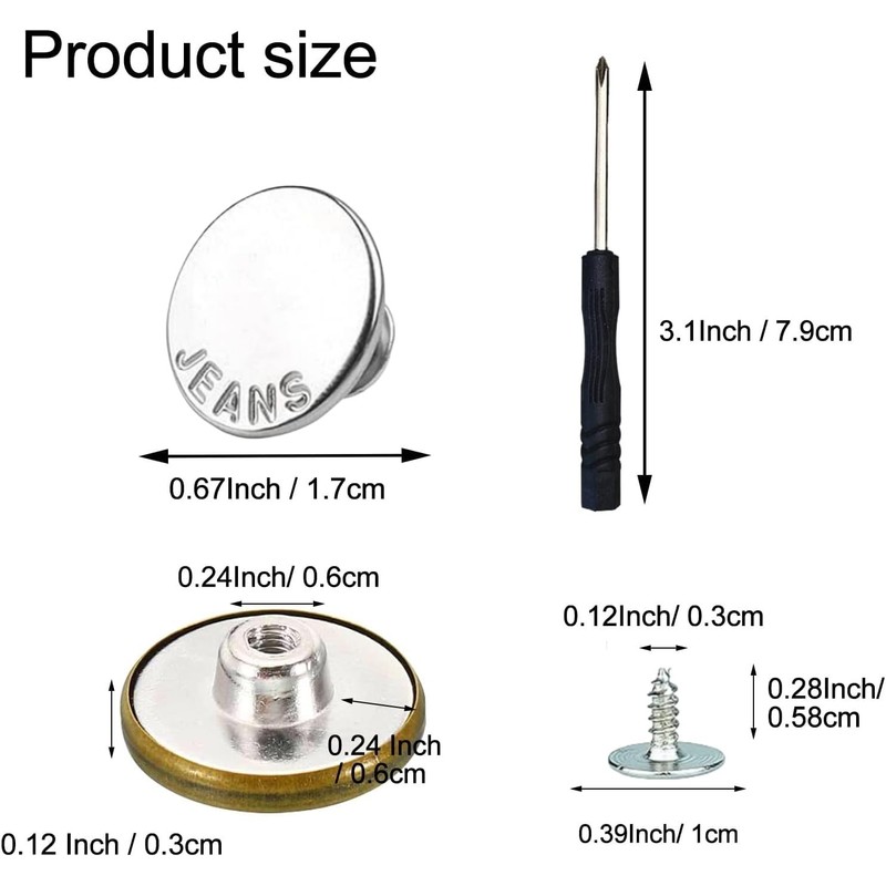 No-Sew Jeans Button Replacement Kit, 10 Sets Metal Snap Tack