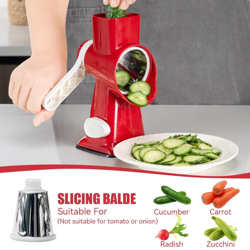 KEOUKE Rotary Cheese Grater with Handle Vegetable Cheese Shredder Slicer