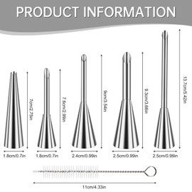 Ezydka Piping Nozzles, Filling Nozzle, 6-Piece Set, Filling Nozzle for Baking, Stainless Steel Piping Nozzles, Filling Nozzles, Baking Syringe for Filling, Large Piping Nozzles, Doughnut Filling for