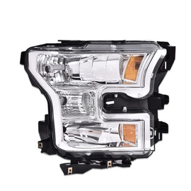 PIT66 Headlight Assembly Compatible with 2015 2016 2017 Ford F150 Replacement Head Lamps Right Passenger Side Headlamp Assembly Accessories Clear Lens Chrome Housing Amber Reflector