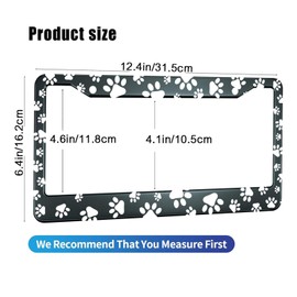 HOSNYE White Dog Paw Print License Plate Frame Animal Footprints Metal License Plate Cover Front Plates Frames Car Tag Frame for Women Men US Vehicles Standard
