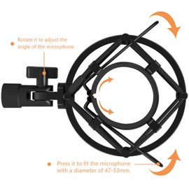 Boseen Universal Microphone Shock Mount, Mic Clip Holder Mount for Diameter 47mm-53mm Mic Anti Vibration Adjustable High Isolation Shock Mount
