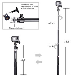 Smatree Selfie Stick, SmaPole Q3S Telescoping Selfie Stick Tripod Stand Compatible for GoPro Fusion/HERO 2018,HERO Max,HERO 12/11/10/9/8/7/6/5/4/3, DJI Osmo Action/Insta 360/Action Camera/Cell Phone