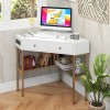 Costway Corner Desk w/ Built-in Charging Station Open Shelves &