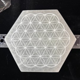 5 1/2” Selenite Charging Plate/grid With Flower Of Life