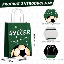 CACASO 24 Pieces Soccer Party Favor Bags,Soccer Goodie Bags With Handle,Soccer Gift Bags,Soccer Party Favor Paper Bags,Sport Treat Candy Bags for Soccer Birthday Party Decorations