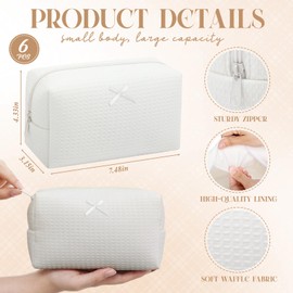 Gilprop 6 Pcs Makeup Bag Gifts for Women Cute Aesthetic Cozy Portable Travel Waffle Toiletry Bag Soft Wedding Cosmetic Organizer Summer Large Zipper Pouch with Zipper for Bridesmaid Friend(White)