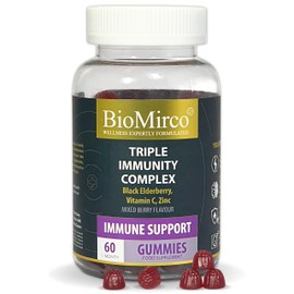 Triple Immune Boosting Gummies with Vitamin C, Zinc and Elderberry, 60 Gummies – 1 Month Supply, Elderberry Flavour, Great Tasting, Triple Immune Complex Supplements for Overall Wellness