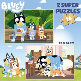 Educa - Wooden Puzzle with 16 Pieces, Bluey Super Puzzle, 2 x 16 Pieces Wooden Puzzle Set for Children from 3 Years, Children's Puzzle (19406)