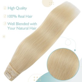 TESS Clip-In Real Hair Extensions, Blonde, 35 cm, One Piece U-Shaped Clip-In Real Hair Extensions, 5 Clips, Remy Hair Extensions, 55 g, #60 White Blonde Extensions, Clip-In Real Hair