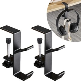 Sonhomay Foldable Headphone Stand Hanger Holder Clamp- on Desk Leg PC Mount Desk Mount Hanger Hook Aluminum Alloy Under Desk Bag Hanger for Gaming PC Accessories Various Heavy Items