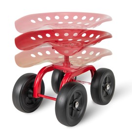 CHEFJOY Rolling Garden Seat, Garden Cart with 360° Swivel Work Seat & Adjustable Height, Heavy Duty Garden Seat with Wheels for Lawn Yard Patio Greenhouse Planting Cleaning (Red)