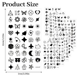 Shimmeroo 10Sheets 440PCS Realistic Temporary Tattoos,Tiny Small Tattoo Stickers,Cartoon Bohemia Fake Tattoo Stickers for Women Men Finger Hands Black Long Lasting Vintage Tatoos Neck